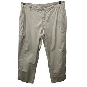 Vtg Y2K Dressbarn Capris‎ Khaki Beige Floral Embroider Roll Tab Cargo 14 Utility